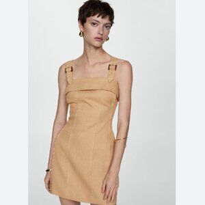 Mango Linen Cream Dress with Buckle Straps – Size 6, Lined